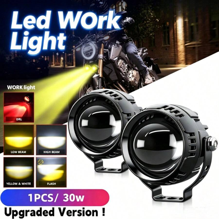 Universal Off-Road LED Light – Yellow/White High/Low Beam Switchable With Strobe & Red Eye, External Spot/Fog/Auxiliary/Work Light For Car & Motorcycle