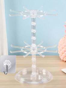 16-Hook Rotating Storage Rack, Adjustable Bottom Spacing. Can Be Used As A Key Rack/Display Rack For Storing Keys, Glasses, Or As A Desktop Jewelry Rack With Tray For Storing Necklaces - Multicolor - View 13