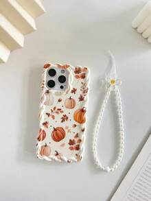 Funda de teléfono creativa con diseño de calabaza pintada, borde ondulado retorcido, color beige con estampado plano de pulsera, anti-caídas, estilo lindo y de moda, compatible con Ip 17/Ip 17pro/Ip 17promax/Iphone16/Iphone16pro/Iphone16promax/IPhone16plus/10cases, anti-caídas para nuevo IPhone14IPhnoe15, P14 reforzada, P13 carcasa blanda, P12 cobertura total, P11 anti-caídas - Multicolor - Ver 5
