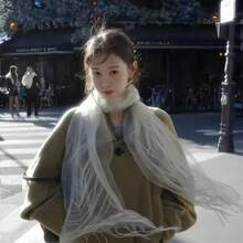 Bufanda blanca con borlas Maito para mujer, bufanda de lino de organza fina para protección solar de verano, gasa transparente - A - Ver 5