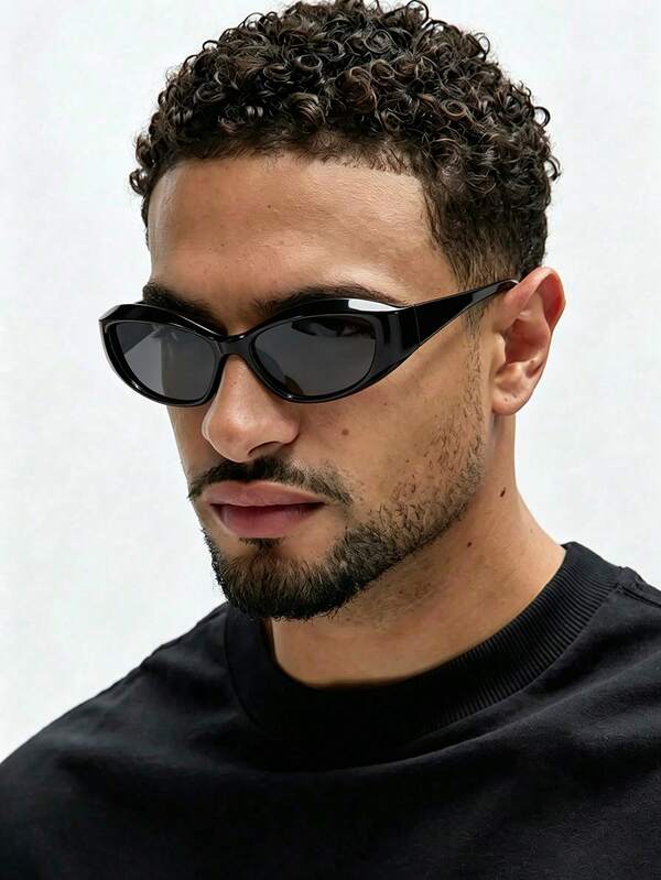 1 PC Men's Sporty Wrap Fashion Glasses Lightweight PC Material Black Frame Solid Color Lens Modern Chic For Outdoor Sports With Glasses Box