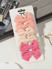 6pcs Macaron Multicolor Waffle Fabric Bow Hair Clips Set, Princess Daily Outfit Styling Hair Accessories - Mixed color - View 13