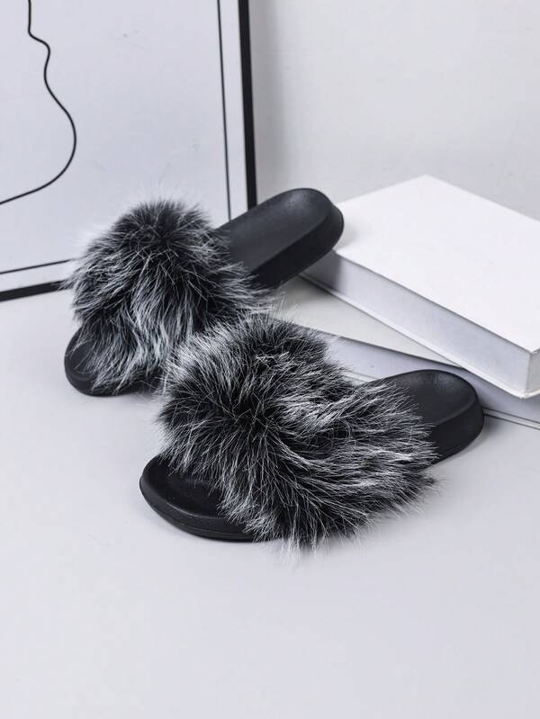 1 Pair Girls' Comfortable Fashion Plush Slippers, Casual Lightweight Indoor/Outdoor Home Wear, Suitable For All Seasons