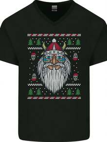 Christmas Viking Funny Thor Odin Valhalla Mens V Neck Cotton- - 款式 - 查看 1