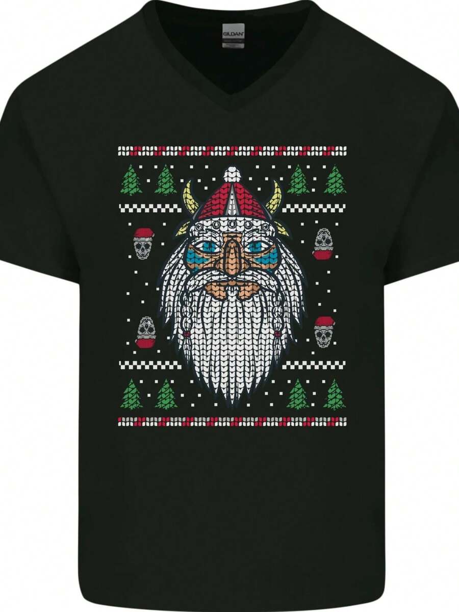 Christmas Viking Funny Thor Odin Valhalla Mens V Neck Cotton- - 款式 - 查看 1