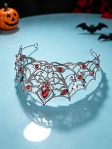 1pc Gothic Red-Eyed Spider Crown, Halloween Ghost Bride Makeup Hair Accessory, Festival Stage Styling Crown - Black Diamond - View 8