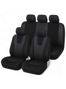 Juego de 9 piezas de fundas para asientos de coche estilo chaleco flexible con ribete decorativo incorporado, protectores de cojín de asiento elásticos y transpirables, aptos para sedanes familiares, SUV y camionetas - Un estilo - Ver 14