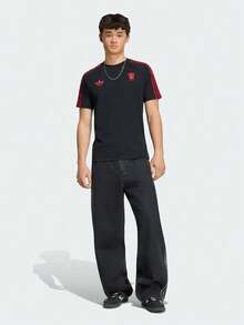 Adidas Men's MUFC OG TEE Short Sleeve Knit Collarless T-Shirt TKY9471 - Black - View 7