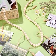 Home Decor Hanging Photo Display Wooden Bead Clips, Natural Wood Bead String Photo Storage Tassel Garland, Suitable For Home Wall Decoration - Multicolor - View 8