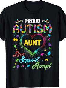 Proud Autism Aunt Love Support Accept Help Awareness T-Shirt - 款式 - 查看 1