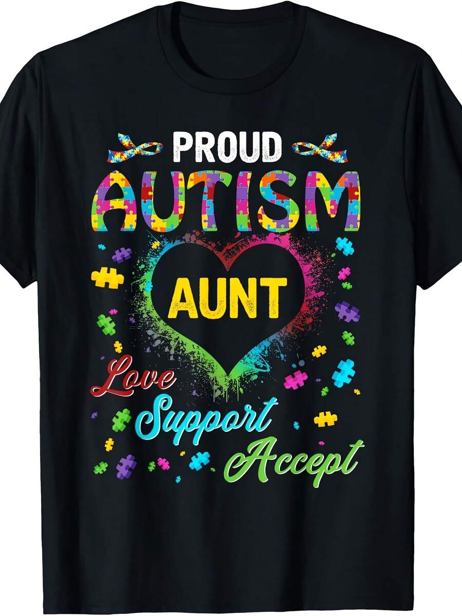 Proud Autism Aunt Love Support Accept Help Awareness T-Shirt - 款式 - 查看 1