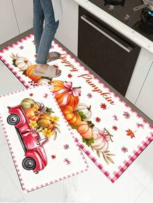1/2pcs Autumn Thanksgiving Pumpkin Pattern Doormat, Outdoor Welcome Mat, Carpet, Autumn Floor Mat, Thanksgiving Front Door Mat - Multicolor - View 2