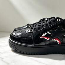 A BATHING APE Bape Casual Sneakers, Colorblock Star Logo Glossy Leisure Shoes - Black and Red Shark Collaboration - View 3