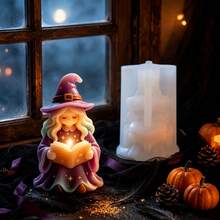 Chibi Magic Witch Reading Style Silicone Mold, Cute Magic Witch Shaped Aromatherapy Candle Mold, Suitable For Handmade Soap/Candle/Clay/Resin Plaster Crafts DIY, Gothic Magic Theme Home Decor Craft Supplies, Halloween Party Gift - A - View 8
