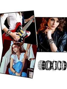 Xiacheng 1Set Punk Rock Studded Bracelet, Biker Cuff | Black Leather, Adjustable Leather Cuff,Y2K Gothic Punk Rock, Wrap Bangle, Snap Button For Halloween - Multicolor - View 6