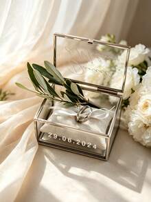 Personalized Wedding Ring Box, Includes Couple's Names, Wedding Date And Coordinates. Suitable For Wedding, Engagement Or Proposal, Perfect Prop For Wedding Photos And Ideal Gift, Velvet Interior - Multicolor - View 2