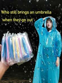一次性卡片大小雨披，透明防水便攜雨衣，中性款，輕巧緊急雨具，適合演唱會、體育賽事 - 彩色 - 查看 9