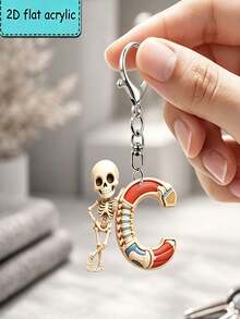 2D Flat Halloween Acrylic Keychain, 26 Letters Skull Medical Model Key Ring, Fashion Bag Charm, Perfect Gift For - Skeleton - View 10