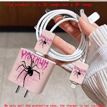 4pcs 2D Flat Design Fashion Graffiti Spider Pattern Phone Charger Head Protection Set Pink Charger Head Protector + Cable Protector + Storage Rope (Protective Case Only. Charger Not Included), Suitable For IPhone 20W/18W Charger - Multicolor - View 5