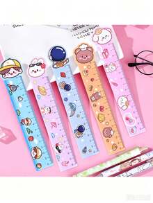 5/10pcs Random Color Cartoon Bookmark Soft Ruler, Student Learning Drawing Measurement Tool, Creative Holiday Gift, Back To School/Halloween/Christmas Essential - Multiple Styles - View 4