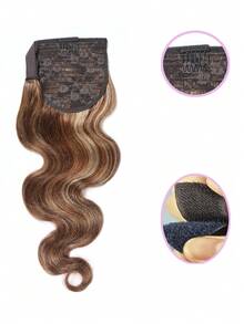Long Body Wave Ponytail Human Hair Extension Clip In Curly Pony Tail Highlight Wrap Around Hairpieces For Women #4/27 Color For Halloween Party - S4/27 - View 3