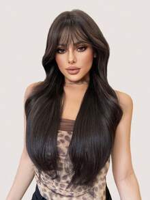 alicegarden 30-Inch Long Synthetic Wig Featuring A Natural Wavy Style In A A Stunning Black-Brown. Designed With Bangs , This False Hairpiece Is Perfect For Ms Daily Party Cosplay Use, Offering A Natural And Natural Durable Wig Gift For Ladies., Halloween - Black Brown - View 1