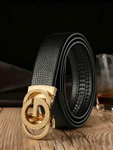 3-Color Geometric Buckle Men's Automatic Belt, 47-Inch Extended Length, Flexible PU Faux Leather, Commuter Casual Style - Multicolor - View 3