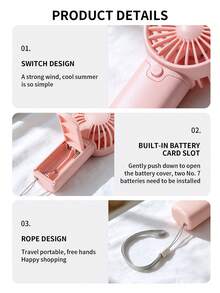 AOYI 1pc AAA Battery Powered Portable Handheld Single Speed Adjustable Outdoor Minimalist Mini Fan With Lanyard - Multicolor - View 3