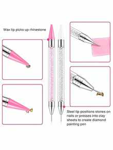 Diamond Pickup Tool, Diamond Waxing Tool With 3 Replaceable Wax Tips And 1 Tweezers DIY Nail Art Tool - A - View 2