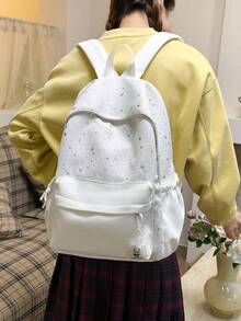 可愛蝴蝶結後背包，適合青少年女孩，柔軟耐皺尼龍學生書包，多款馬卡龍色可選，休閒日常旅行日用背包 - 彩色 - 查看 1