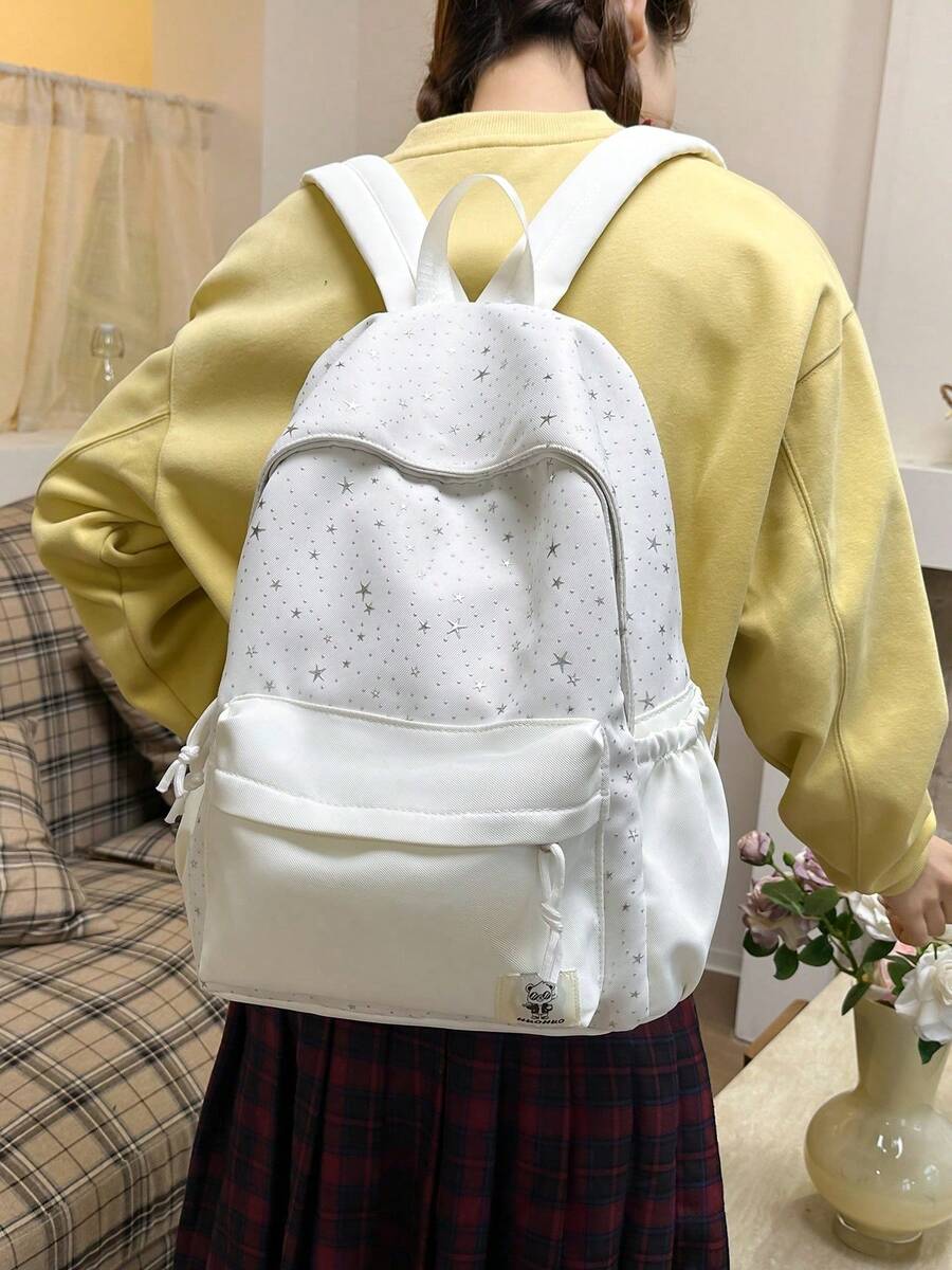 可愛蝴蝶結後背包,適合青少年女孩,柔軟耐皺尼龍學生書包,多款馬卡龍色可選,休閒日常旅行日用背包 - 彩色 - 查看 1