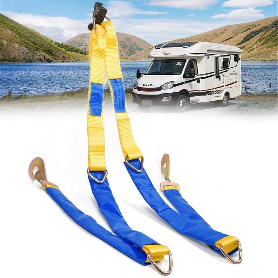 Heavy-Duty Winching Assistance Straps, Webbing Winch Towing Rope, Durable Polyester, Ideal For Outdoor Use, Suitable For Emergency Vehicle Rescue, Tow Strap, Sturdy Construction - Blue - View 1