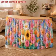 1 Tablecloth Table Skirt Polyester Spring Wildflower Printing Table Skirt Sunflower Daisy Tulip Lavender Mixed Flowers Soft Pastel Background Art Pattern Decoration, Suitable For Garden Dinner, Bridal Shower, Breakfast Party Table Skirt. - 1 - View 5