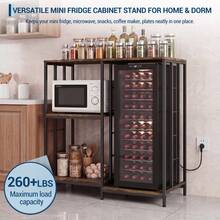 4-Tier Baker's Rack With Mini Fridge Stand - Coffee Bar & Microwave Stand - Heavy-Duty Metal & Wood Kitchen Storage Shelf, Freestanding Kitchen Station - Brown - View 3