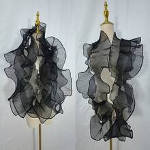 2 Yards Pleated Organza White Black Large Wave Ruffle Lace Trim - Black - View 5