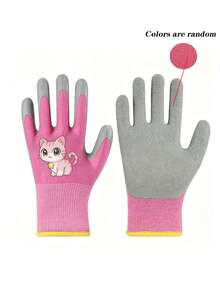 1 Pair Children's Gardening Gloves - Knitted Elastic Lining, Waterproof/Stain-Resistant, Non-Slip With Latex Rubber Coating, Prov, First Day Of School - Multicolor - View 10