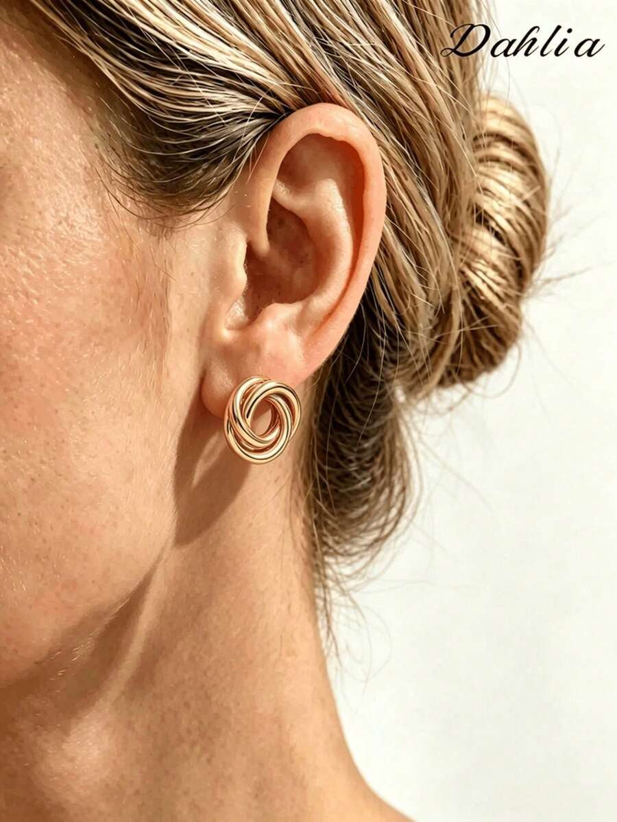 1 Pair Minimalist Fashion Delicate Hollow Circle Multi-Layer Wrapped Earrings, Suitable For Daily Wear Women's Jewelry - Gold - View 1