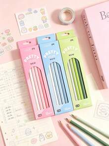12pcs Macaron Gradient Color HB/2B Pencil Set, 12pcs/Box, Coated Wooden, Smooth Writing, Cute Macaron Color Scheme, Suitable For Students Sketching And Journaling, Back To School Essential Pencil Stationery, New Year Birthday Holiday Party Gift Choice - Multicolor - View 3