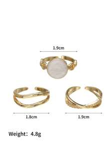 Zhishang European & American Minimalist Premium Cold Style Set Rings For Women, Personalized Plain Band With Rhinestone Open Ring Set - Geometric - View 2