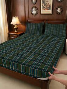 1PC American Vintage Plaid Pattern Fitted Sheet (Only Fitted Sheet, No Pillowcase), Soft And Comfortable 100% Polyester Fabric, Suitable For Bedroom, Guest Room, School Dormitory, Easy To Remove And Machine Washable All-Season Mattress Protector - Multicolor - View 1