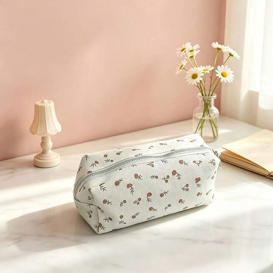 Cream Floral Pencil Case, Minimalist Artistic Pencil Box, Cute Fresh ...