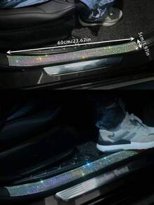 1 buah Strip Ambang Pintu Mobil Bertabur Berlian Imitasi, Pelindung Bingkai Pintu, Stiker Anti Terinjak, Strip Anti Gores dan Anti Gesekan, Dekorasi Interior Mobil Universal - A - View 10