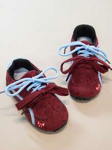 Vintage Red & White Color Block Toddler Athletic Shoes, Non-Slip Soft Sole Hook & Loop Kids Walking Training Shoes - Red - View 6