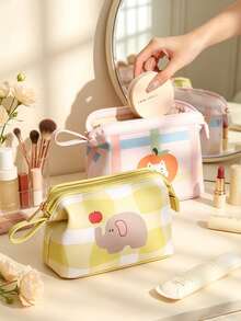 1pc Rectangular Makeup Bag, Striped Plaid & Animal Print Details, Zipper Handle Large Capacity Design, Practical Makeup Brush Storage Bag, Suitable For Back To School Essentials, Daily & Vacation Travel Essentials - Multicolor - View 8