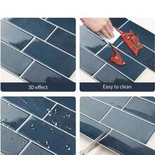 Waterproof Brick Pattern 3D Textured Wall Panels DIY Tiles, Removable Self-Adhesive Wall Tile Stickers, For Kitchen Bathroom Backsplash And Holiday Decoration - Blue Irregular Shape - View 2