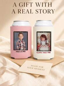 1pc Personalized Photo Can Cooler Sleeve, Customized Image Can Holder, Vintage Movie Frame & Text Design, Birthday Party Drink Cup Sleeve, Commemorative Gift - Multicolor - View 7