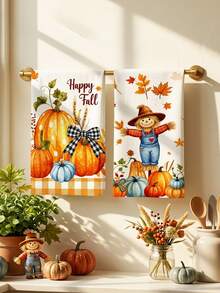 2/4/48pcs Kitchen Dish Cloths, Autumn Theme Dish Towels, Pumpkin & Maple Leaf Decor, Happy Fall Holiday Atmosphere Kitchen Cleaning Cloths, Absorbent Table & Dish Wiping Cloths, Multi-Purpose, High Absorbency Kitchen Towels - Multicolor - View 5