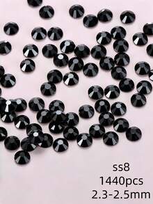 1440pcs/Black Crystal Hot-Melt Flat-Back Rhinestones, Multi-Size Round Crystal Rhinestones, Shiny Adhesive Rhinestones, Suitable For Nail Art, Phone Cases, Shoes, Clothing, Handmade DIY Decoration - Black - View 13