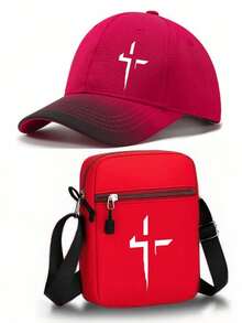 Christian Cross Pattern Printed Baseball Cap & Crossbody Bag Set, Faith Street Style Minimalist Religious Accessory, Unisex, Inspirational Gift - Multicolor - View 12