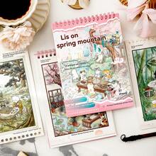 Ancient Style Miniature Landscape Scene Sticker Collection Book, Includes 24 PET Stickers And 12 Scene White Cards, Waterproof Self-Adhesive Ancient Style Cat Scene Collage Materials, Suitable For Scrapbooking, DIY Greeting Cards, Guka, Photo Frame Decoration, Stress Relief For Scrapbook Enthusiasts - Tanuki Spring Mountain Vintage Scenery Sticker Book - View 2